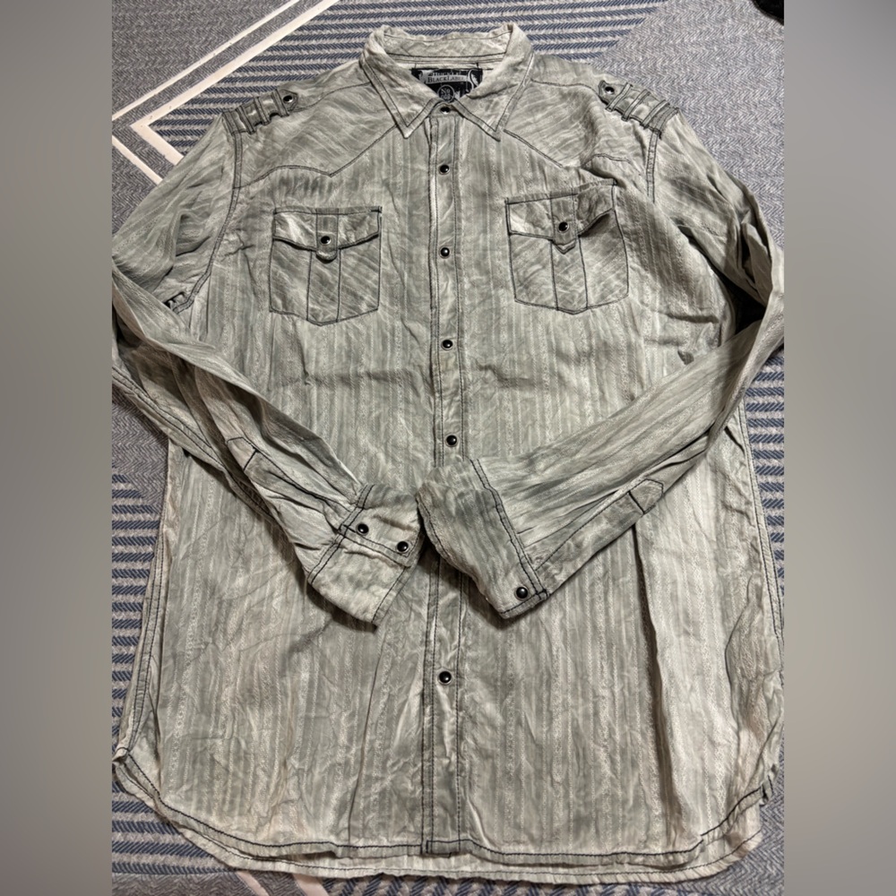 Buckle Gray Stripped Button-Up Dress Shirt